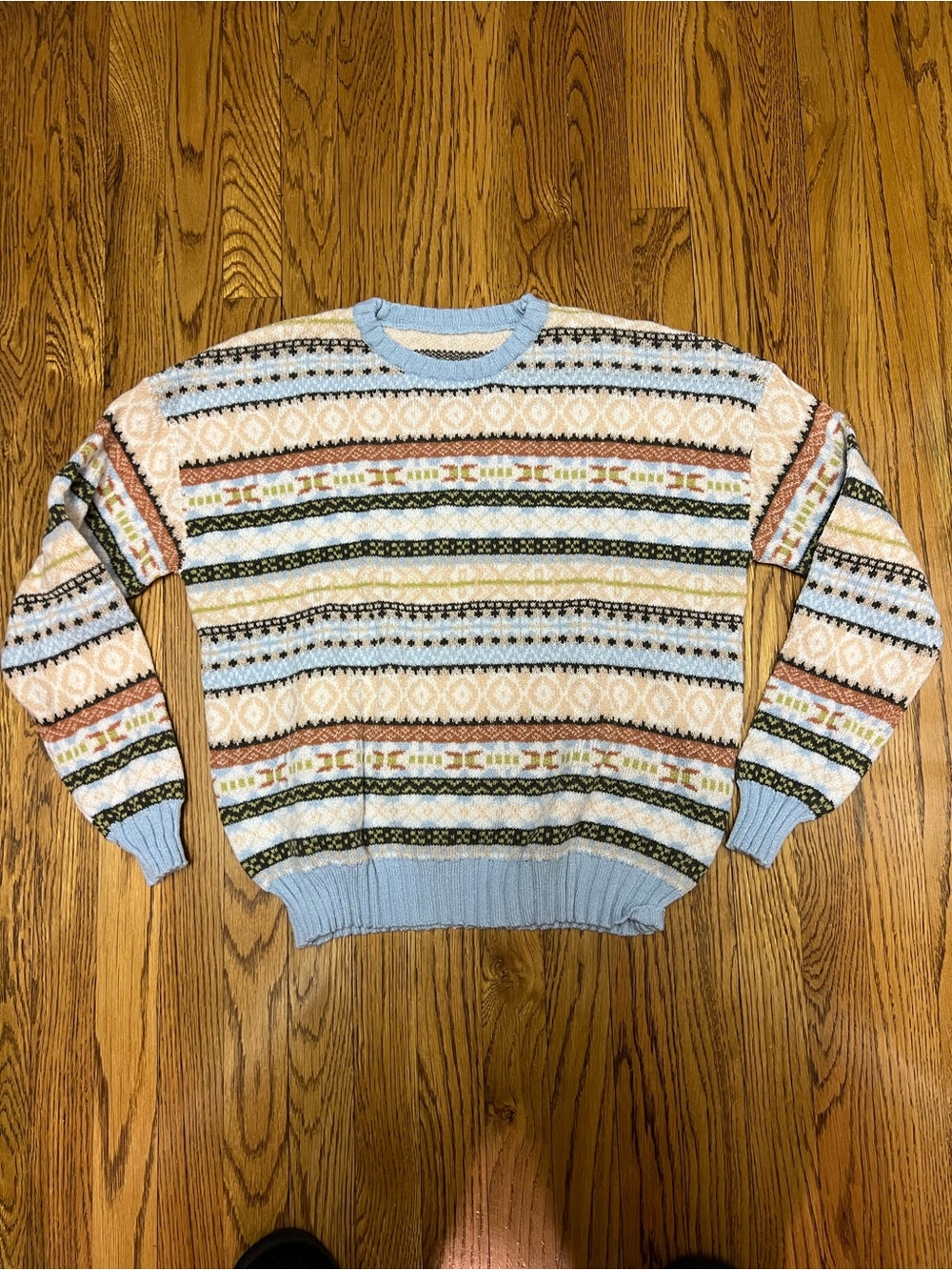 Women’s Multicolor Striped Crewneck Sweater - Light Blue Accent